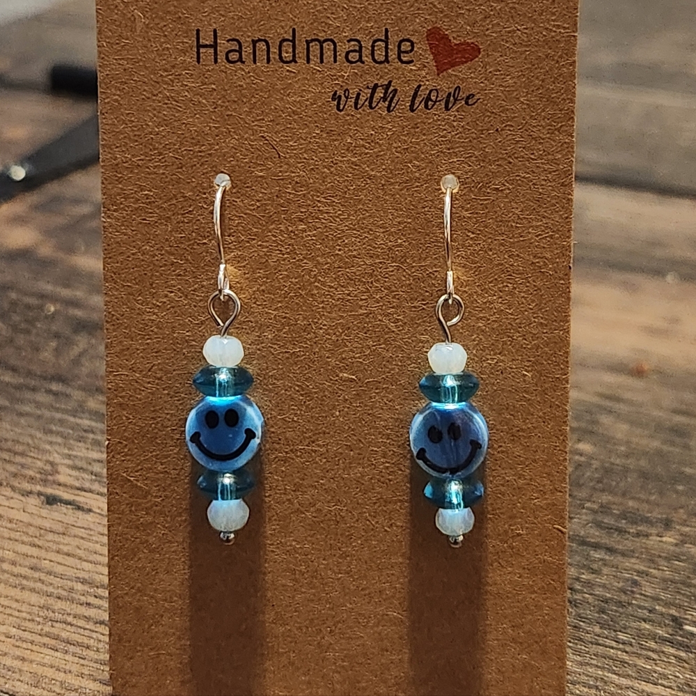 Handmade Blue Smiley Earrings
